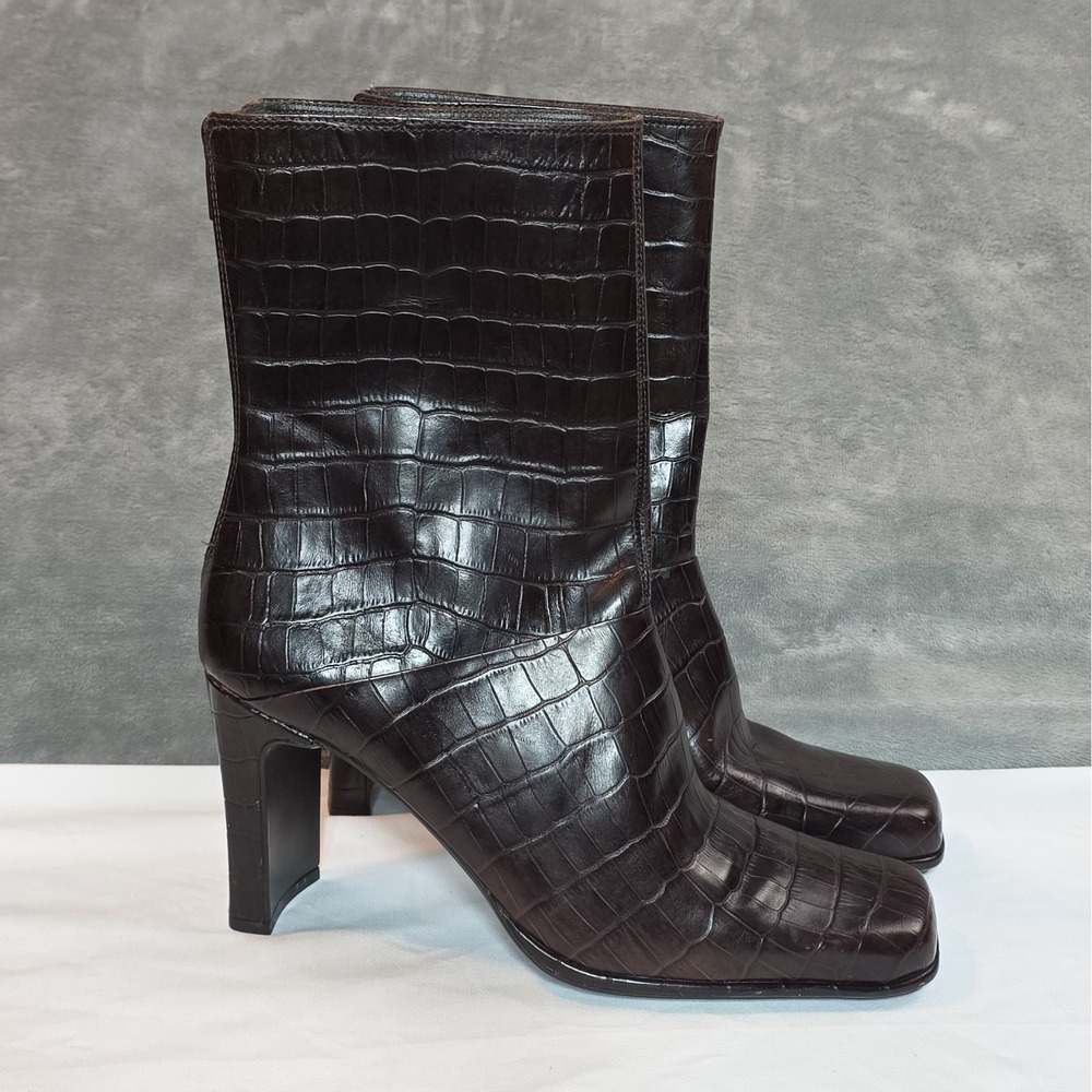 Amanda Smith Heeled Destiny Leather Back Sip Boots Alligator Print Women's 10 M